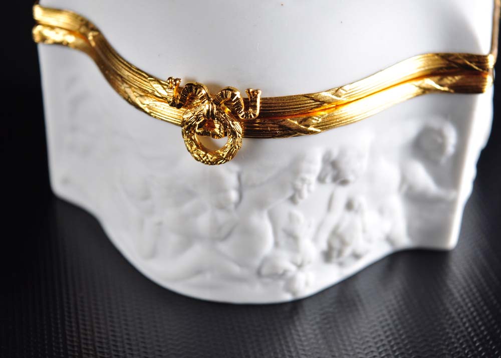 Pair of Coquet Limoges Biscuit Porcelain Dresser Boxes