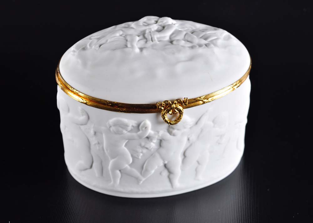 Pair of Coquet Limoges Biscuit Porcelain Dresser Boxes