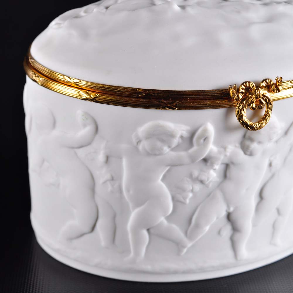 Pair of Coquet Limoges Biscuit Porcelain Dresser Boxes