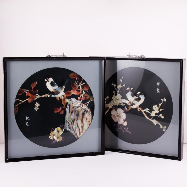 Pair of Vintage Chinese Carved Resin Bird Artworks