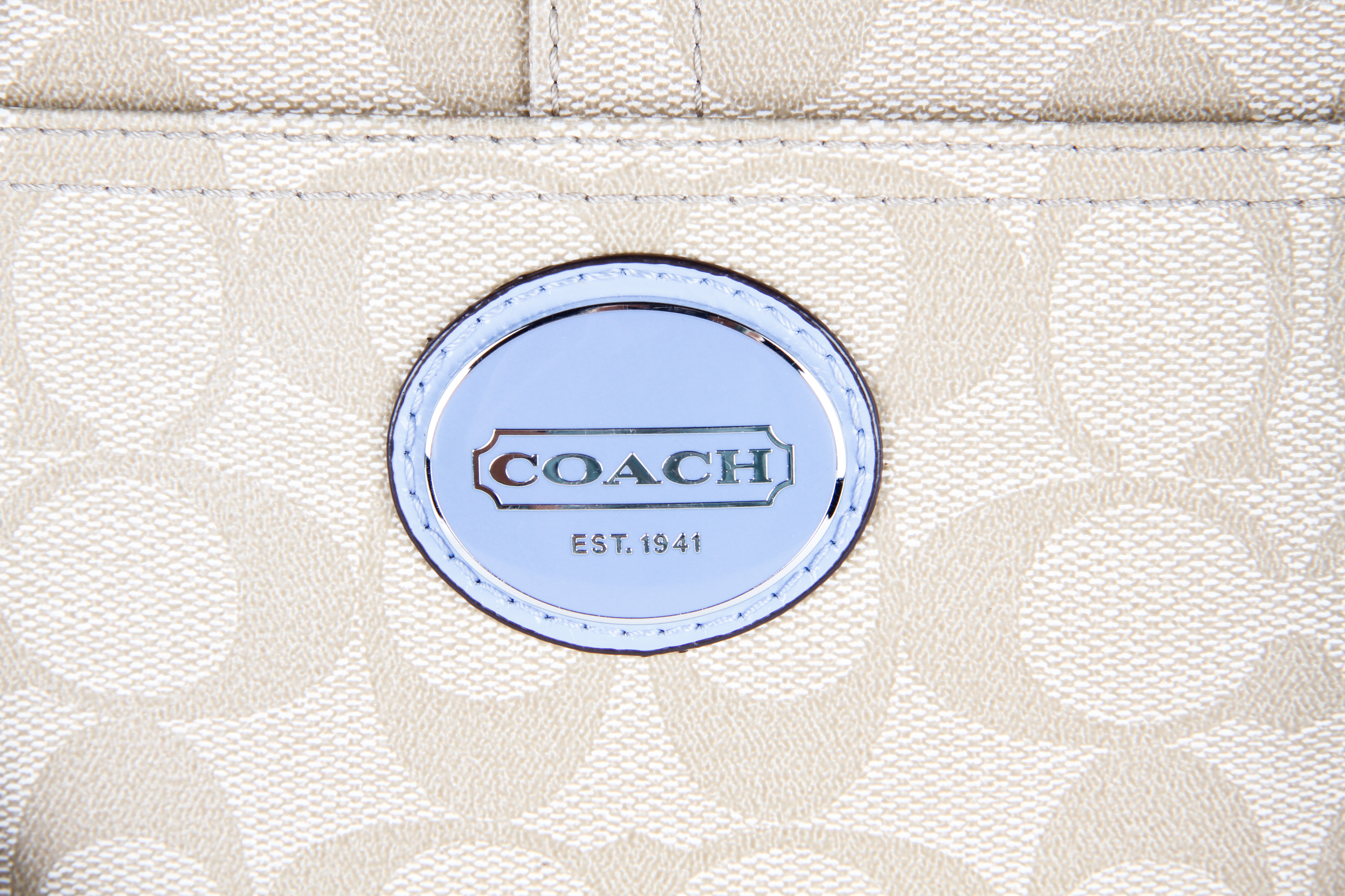 Coach Signature Heritage Peyton Tote in Khaki and Sky Blue