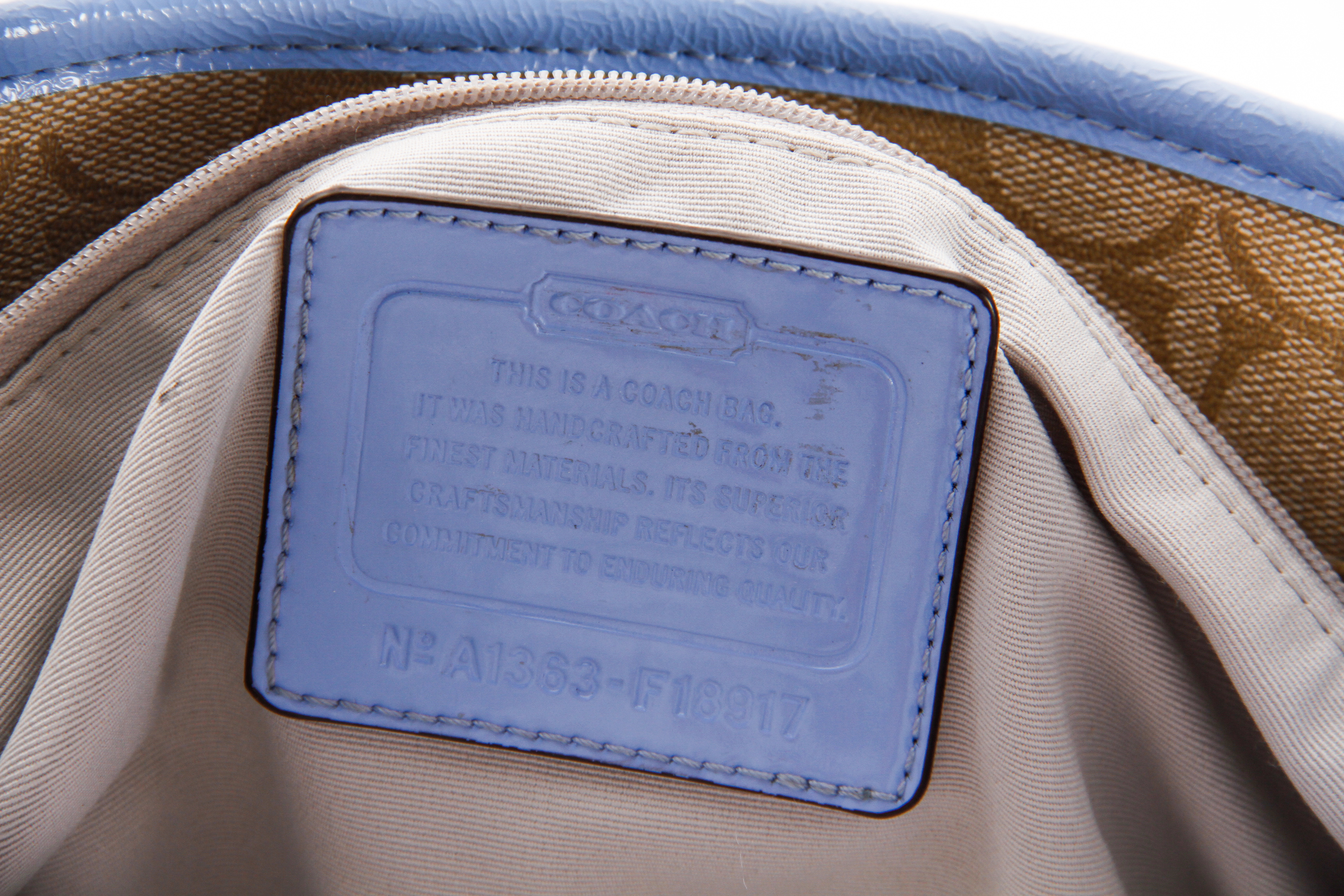 Coach Signature Heritage Peyton Tote in Khaki and Sky Blue