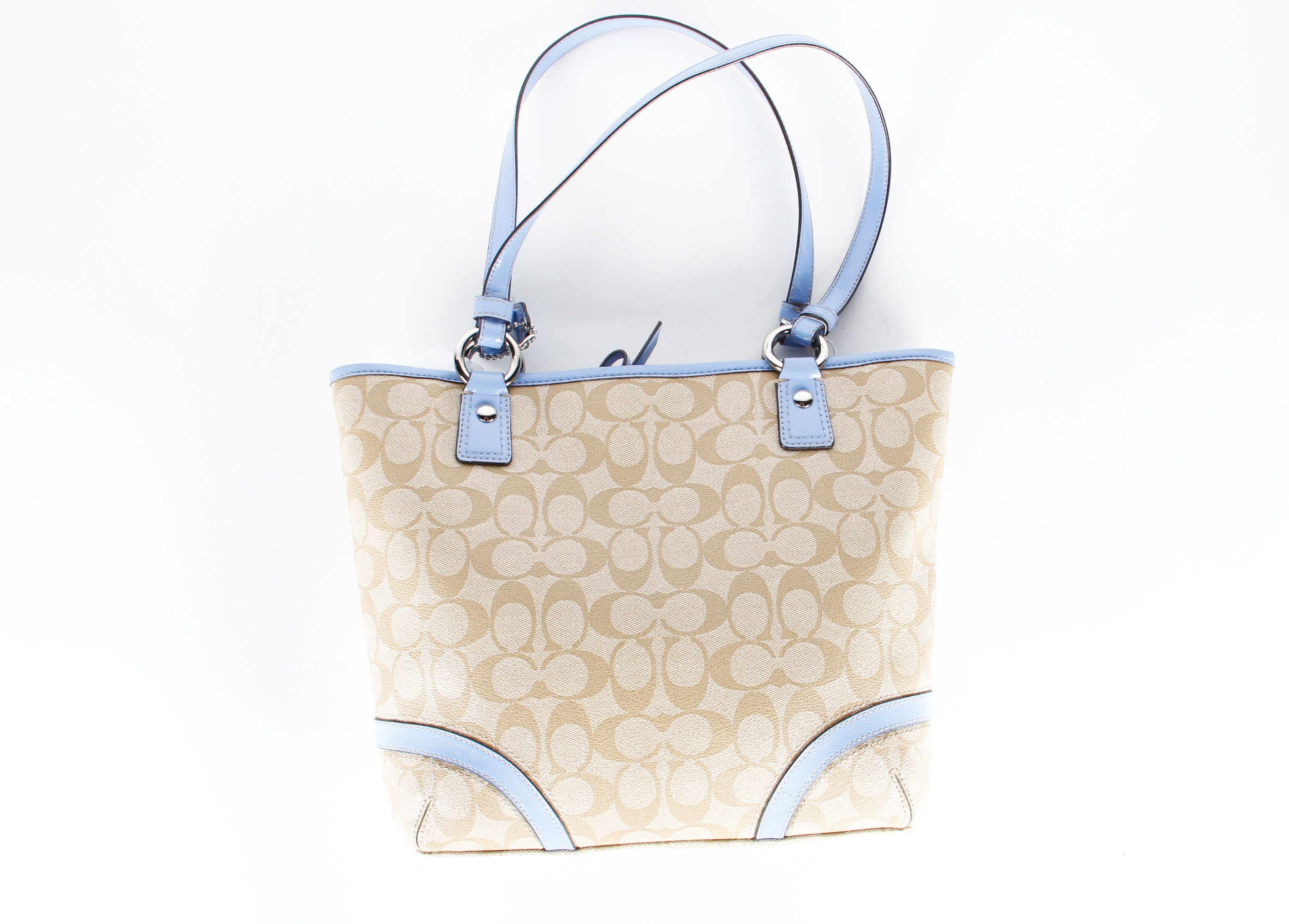 Coach Signature Heritage Peyton Tote in Khaki and Sky Blue