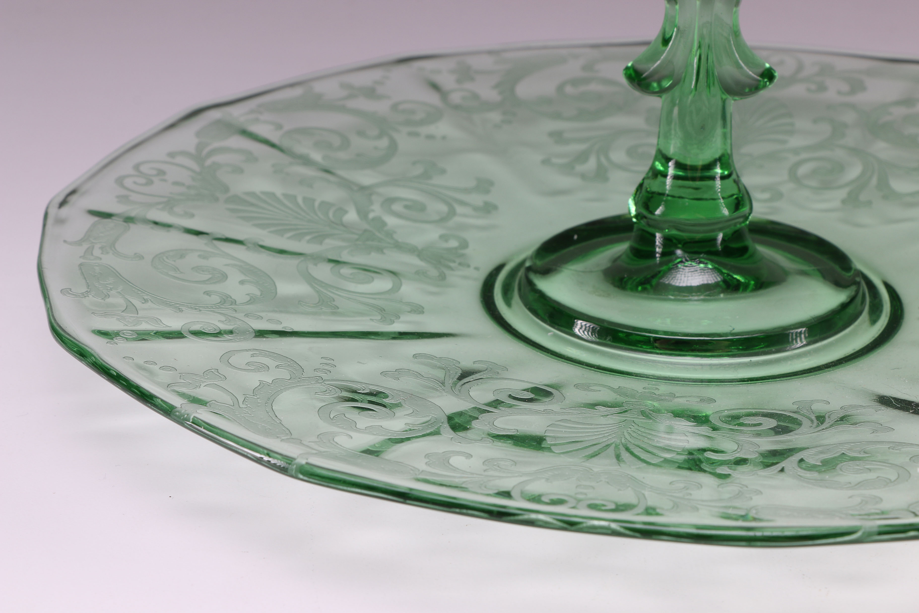 Vintage Green Depression Glass Handled Sandwich Plate
