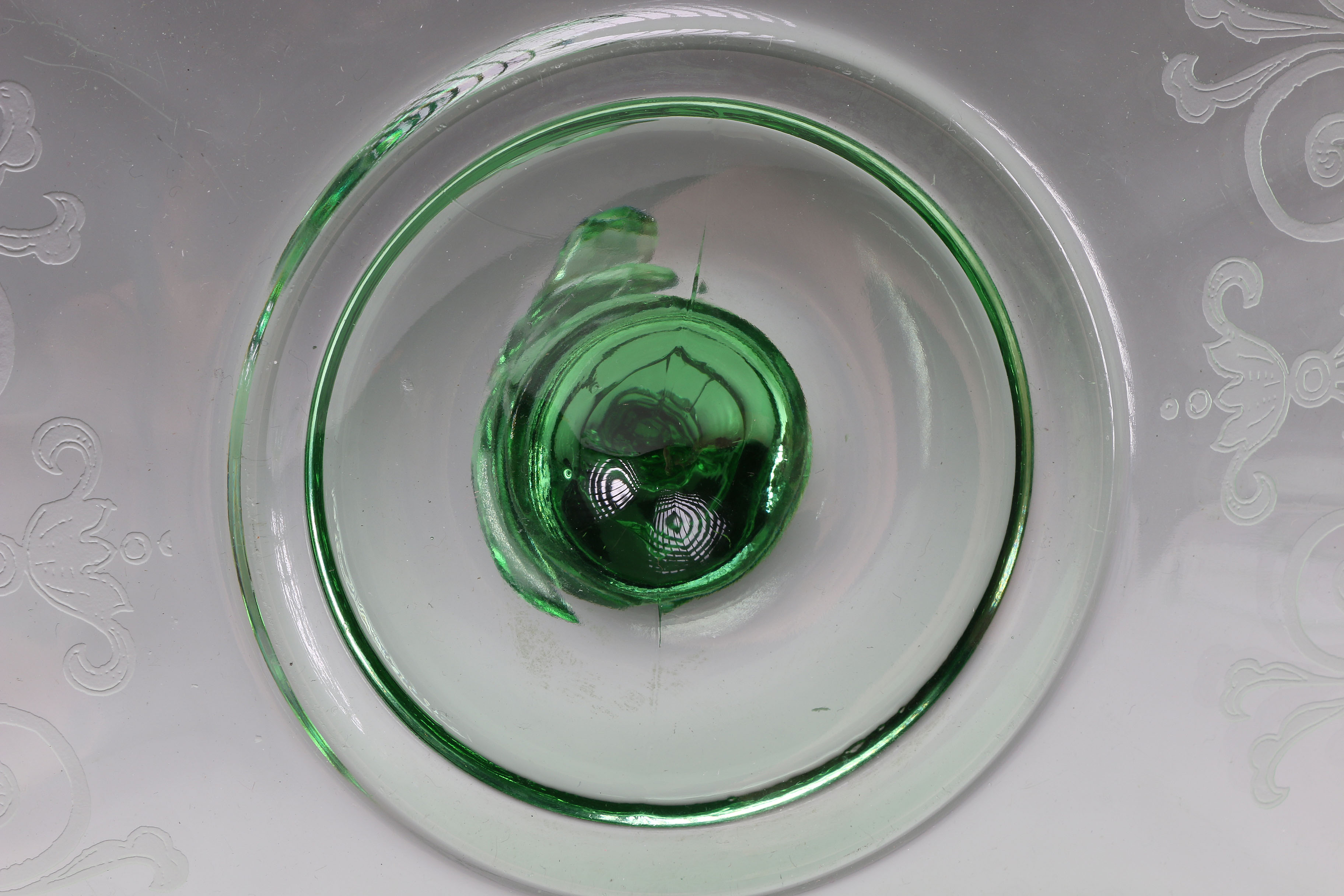 Vintage Green Depression Glass Handled Sandwich Plate