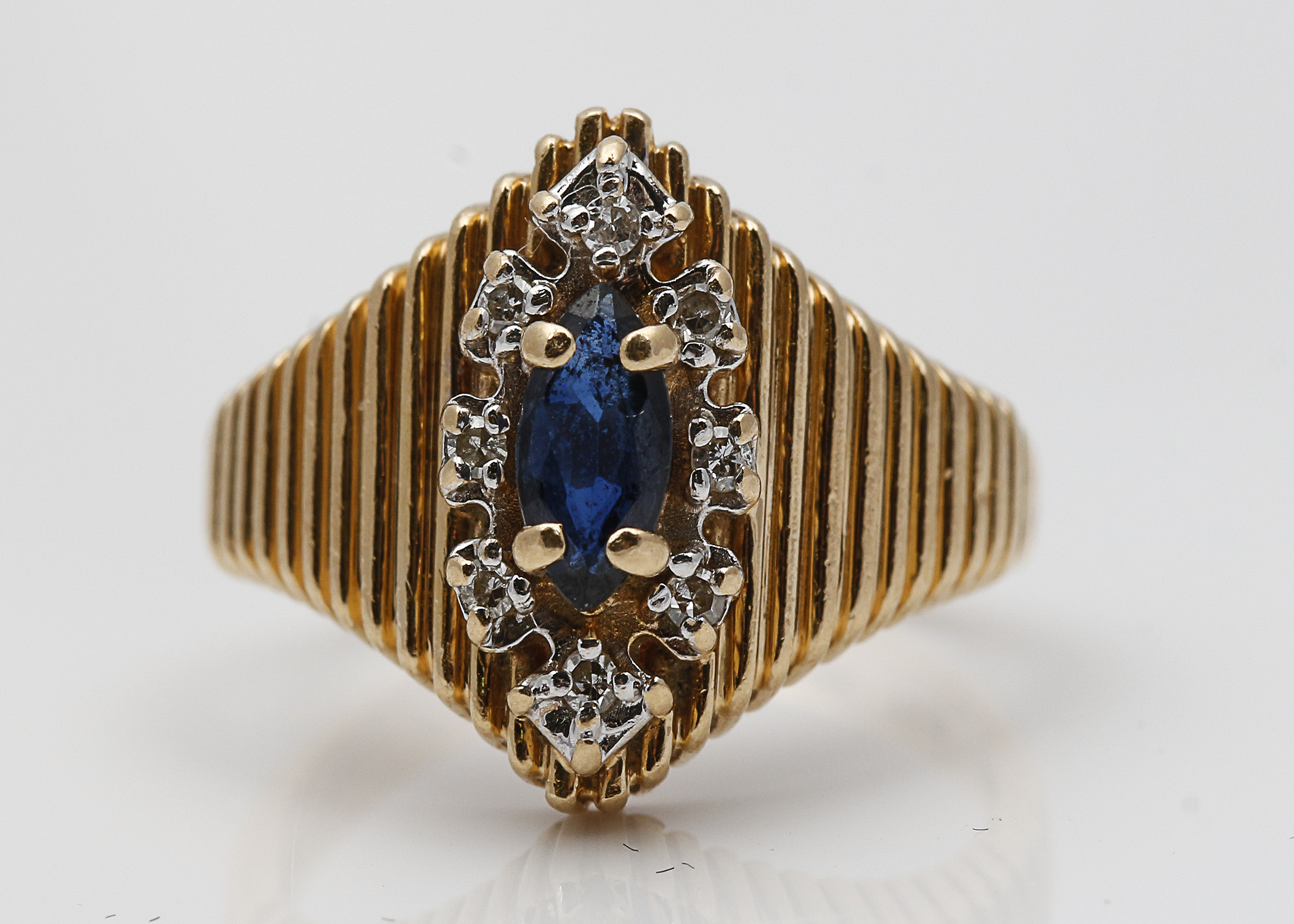 14K Yellow Gold Sapphire and Diamond Ring