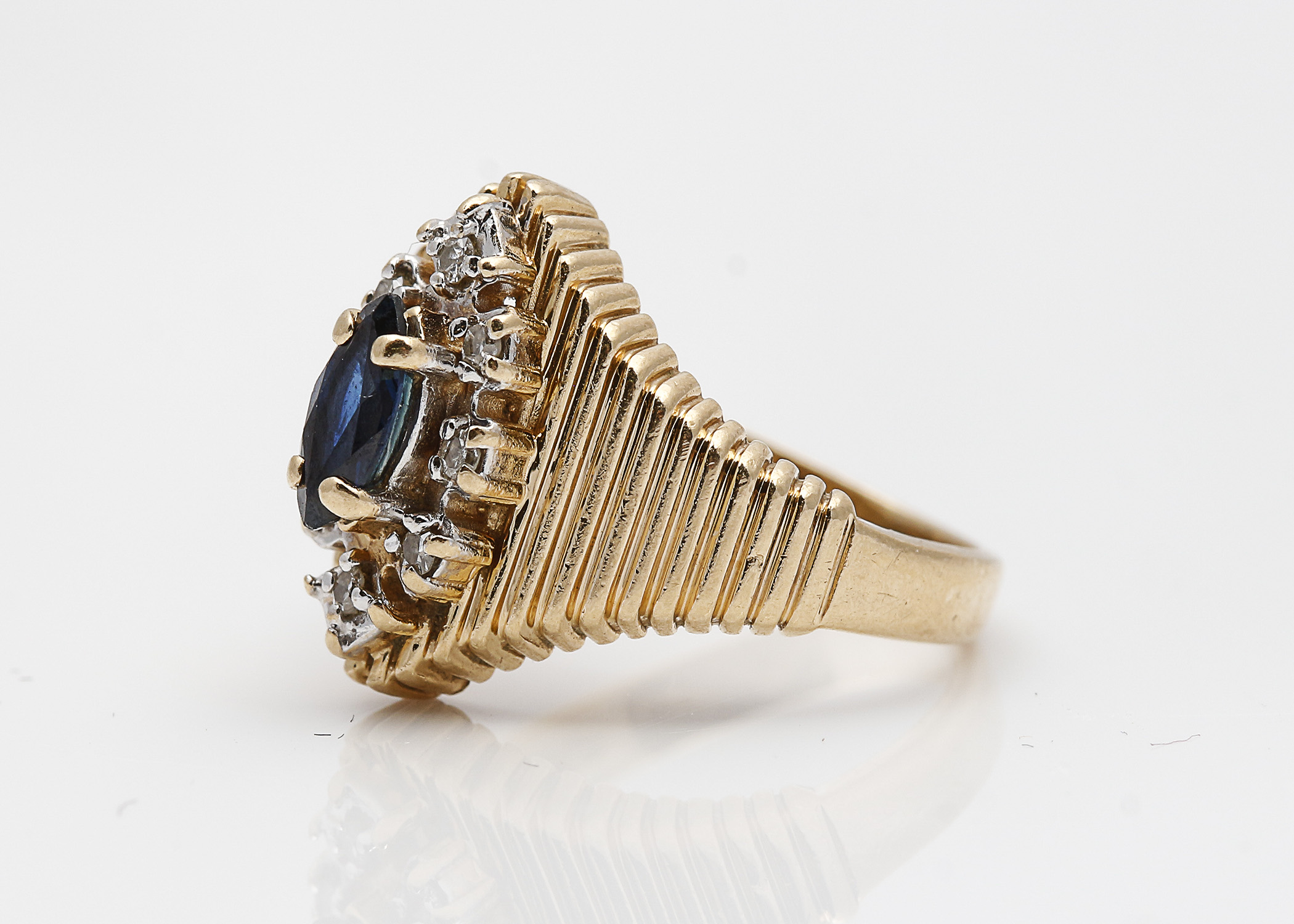 14K Yellow Gold Sapphire and Diamond Ring