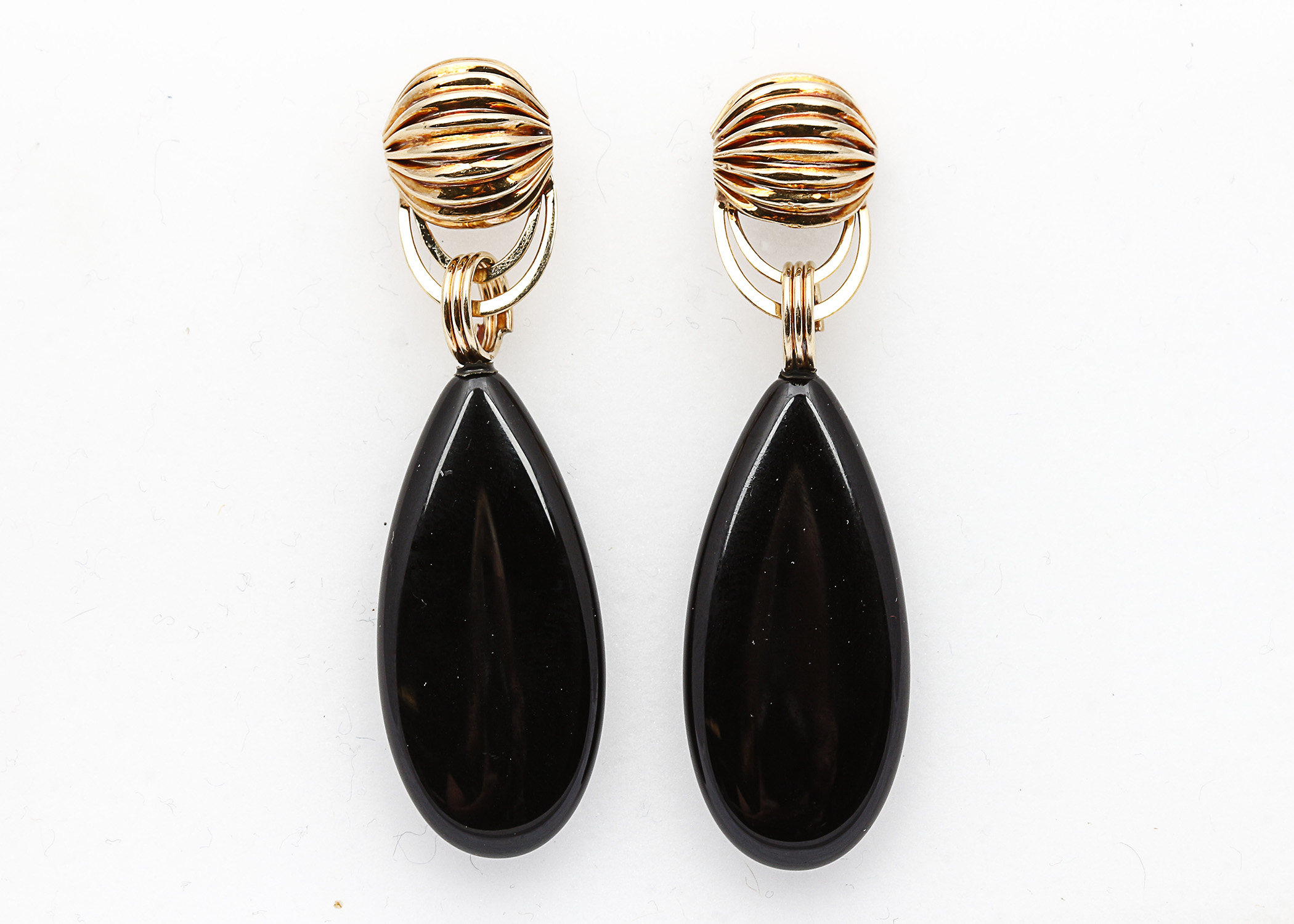 14K Yellow Gold and Onyx Earrings