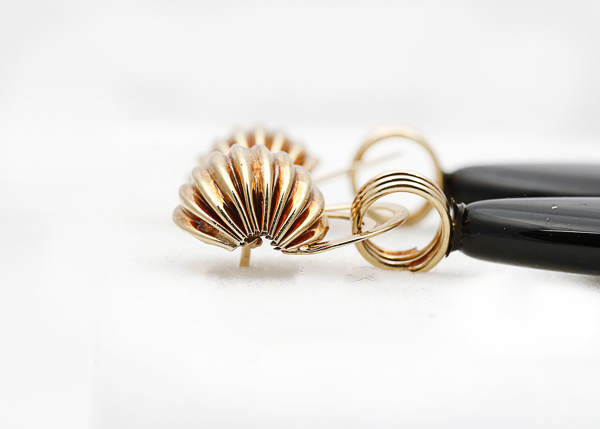 14K Yellow Gold and Onyx Earrings