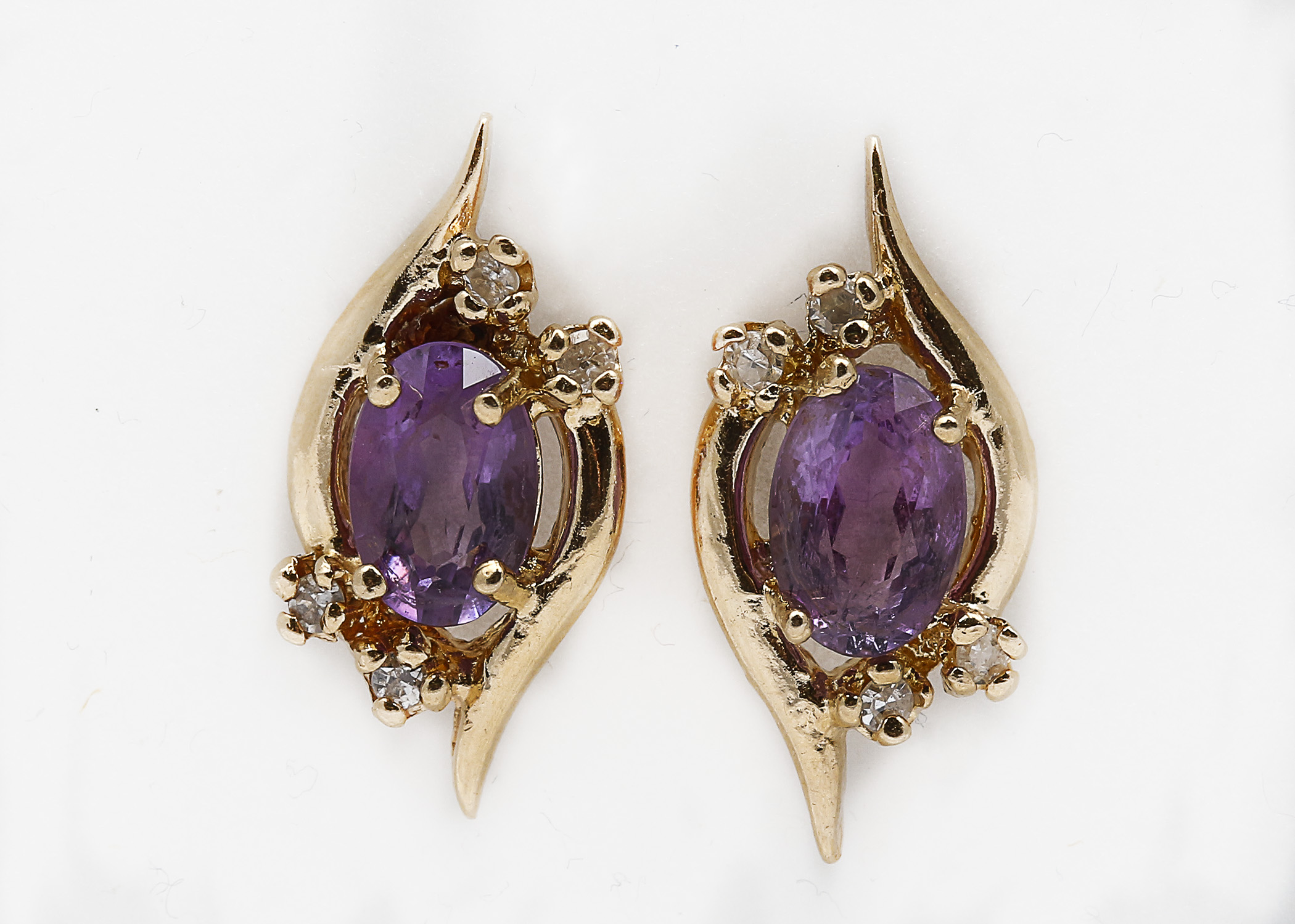 14K Yellow Gold, Diamond and Amethyst Earrings