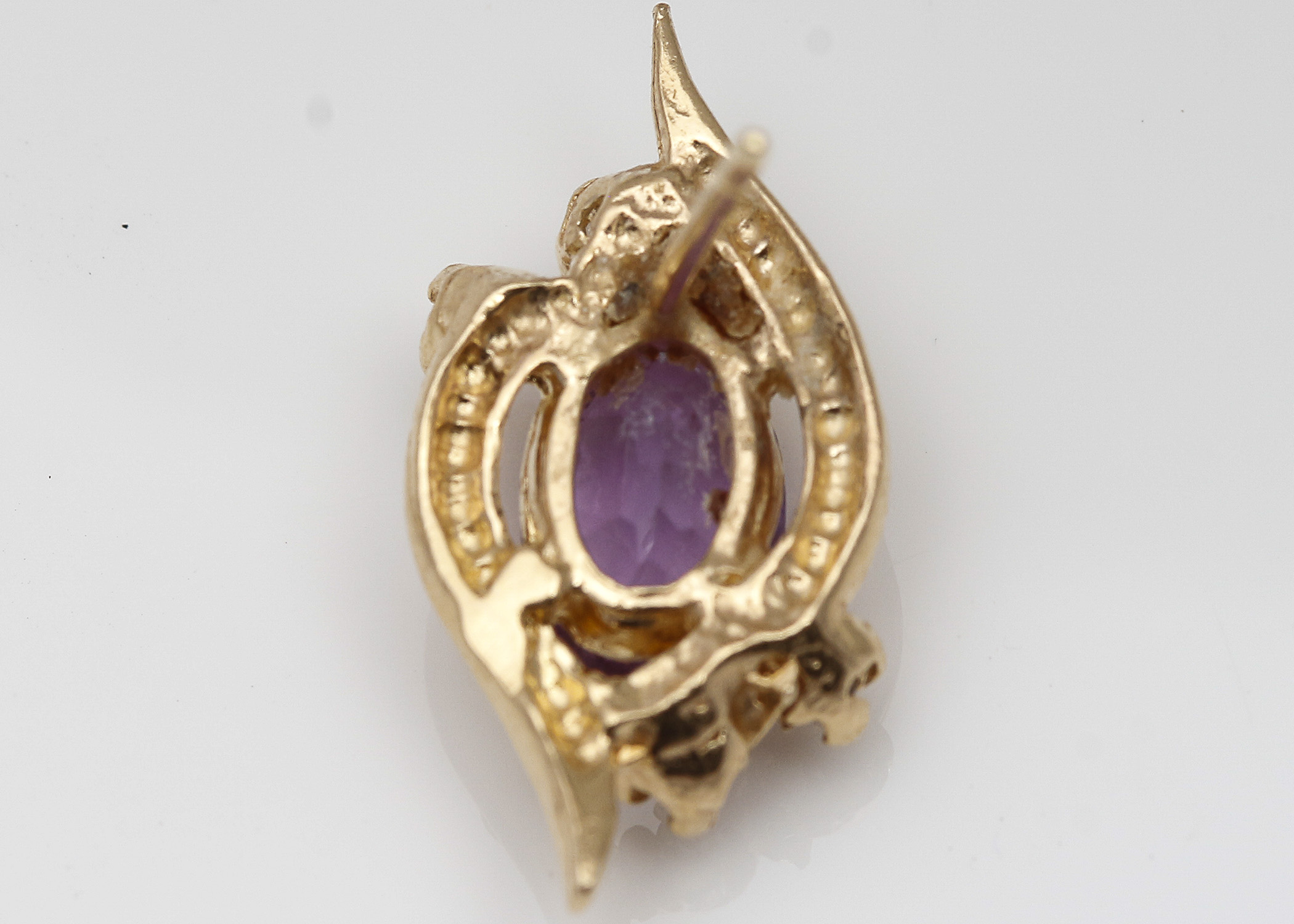 14K Yellow Gold, Diamond and Amethyst Earrings