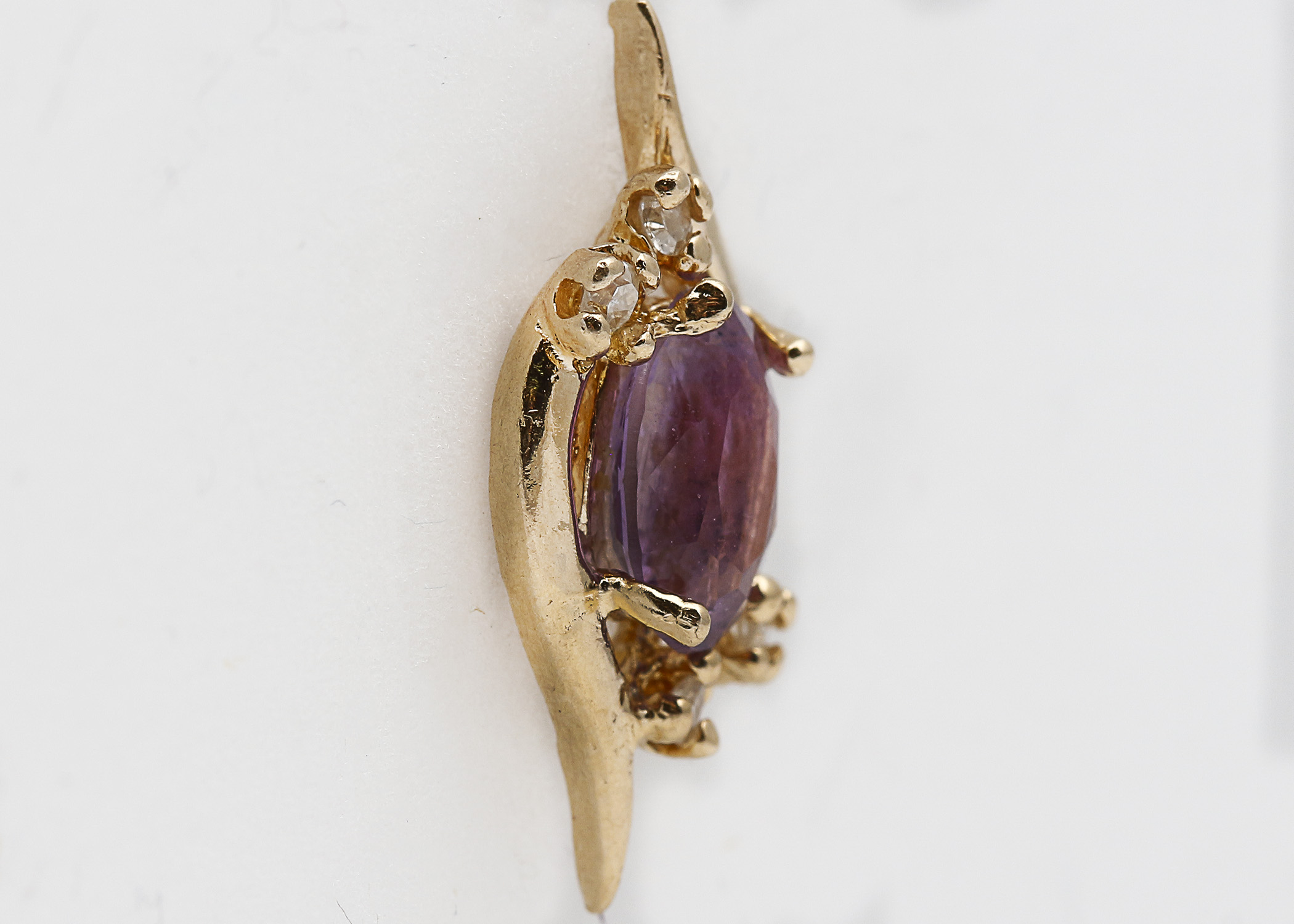 14K Yellow Gold, Diamond and Amethyst Earrings