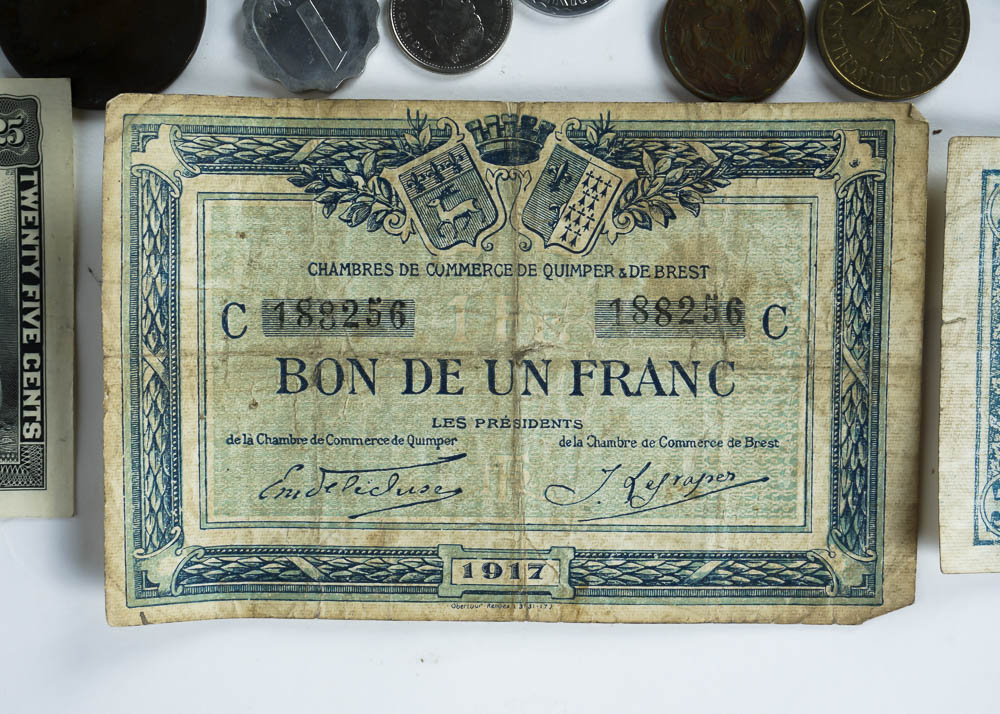 Large Assortment of Coins, Currency and Stamps