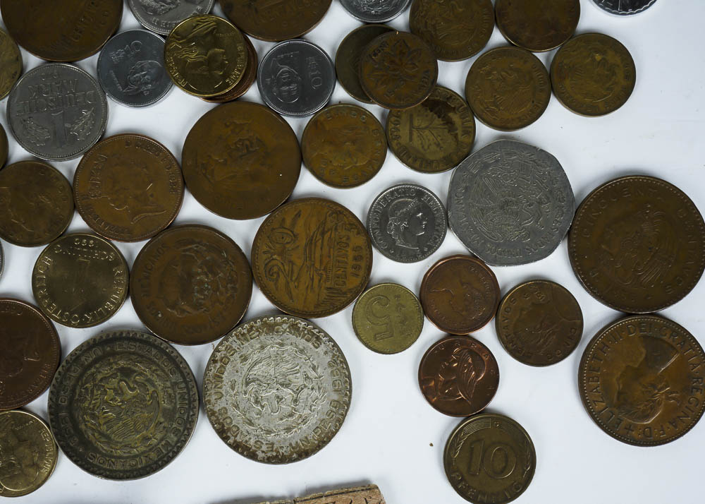Large Assortment of Coins, Currency and Stamps