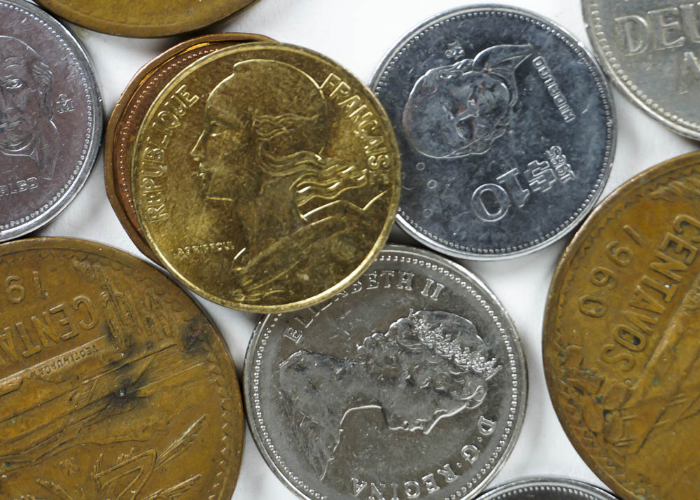 Large Assortment of Coins, Currency and Stamps