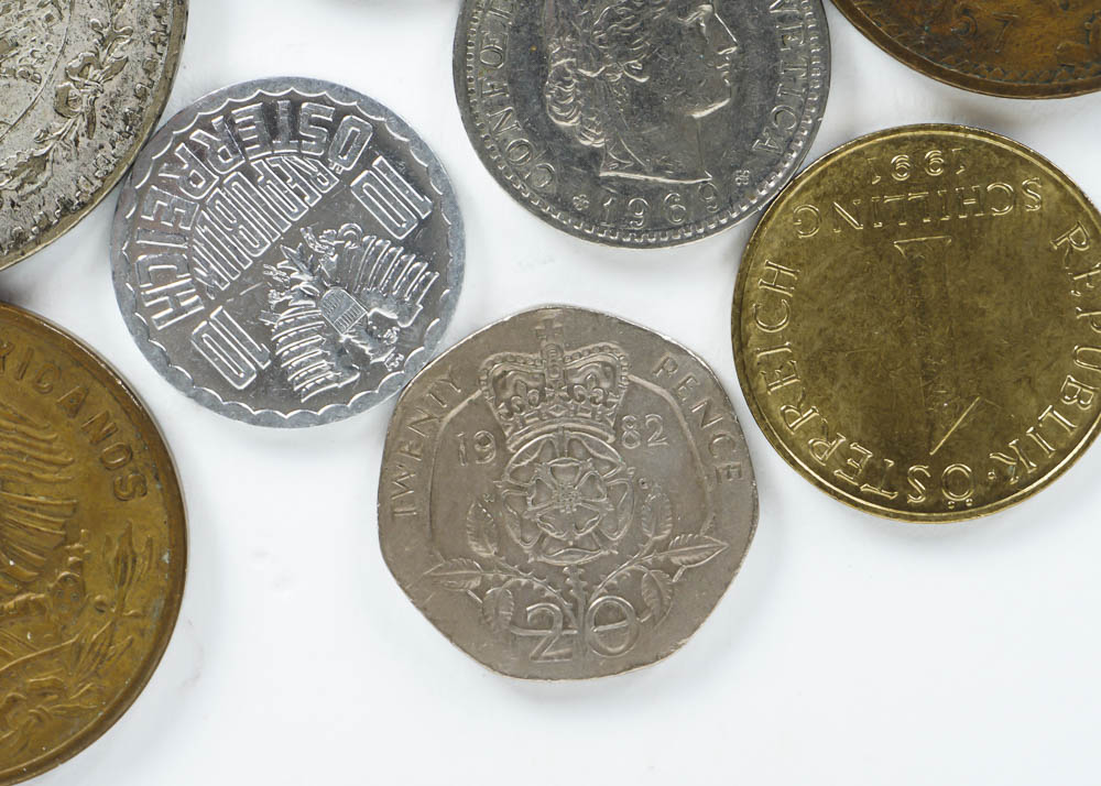 Large Assortment of Coins, Currency and Stamps