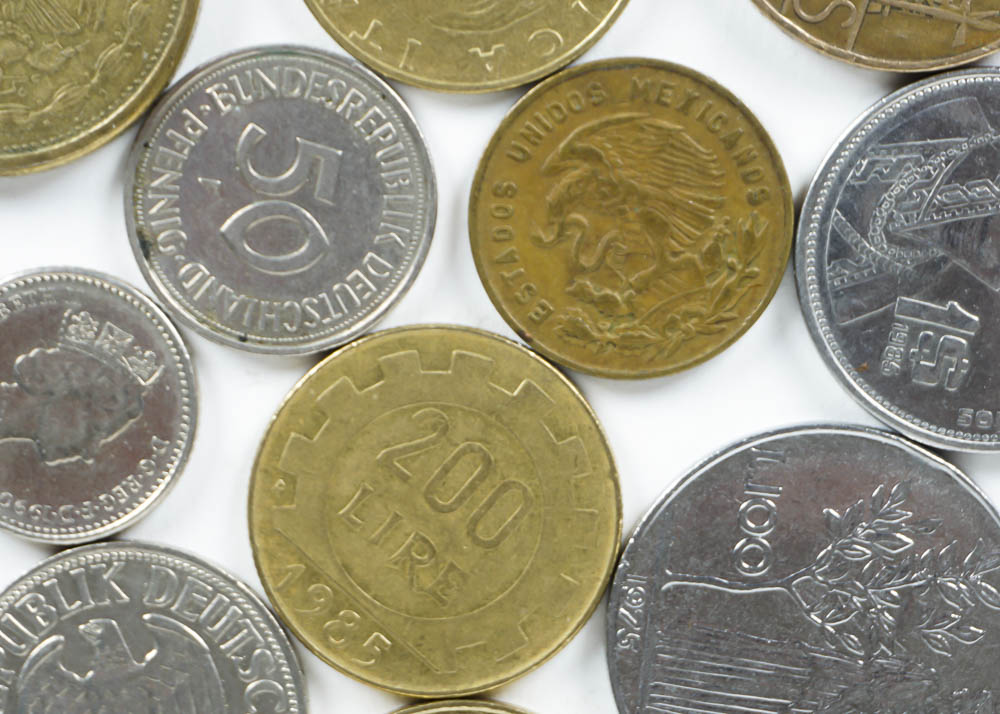 Large Assortment of Coins, Currency and Stamps