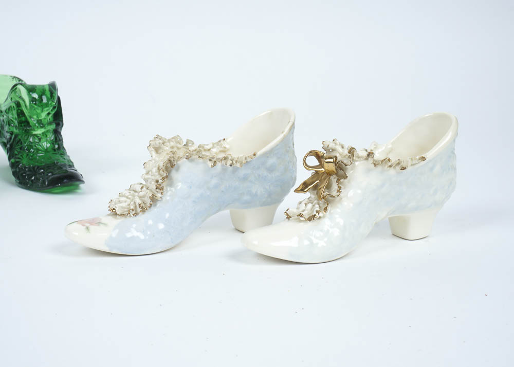Collection of Glass and Ceramic Shoe Figurines