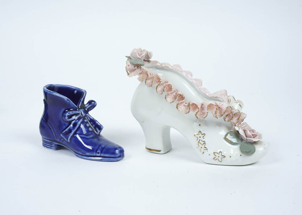 Collection of Glass and Ceramic Shoe Figurines