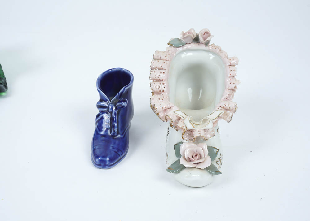 Collection of Glass and Ceramic Shoe Figurines
