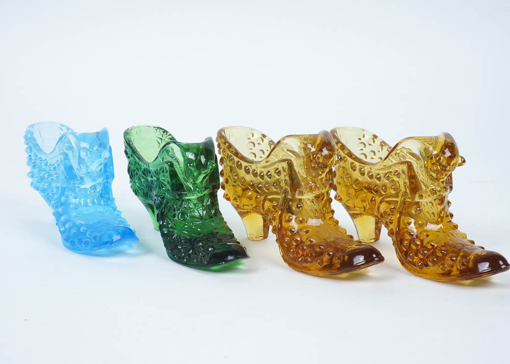 Collection of Glass and Ceramic Shoe Figurines