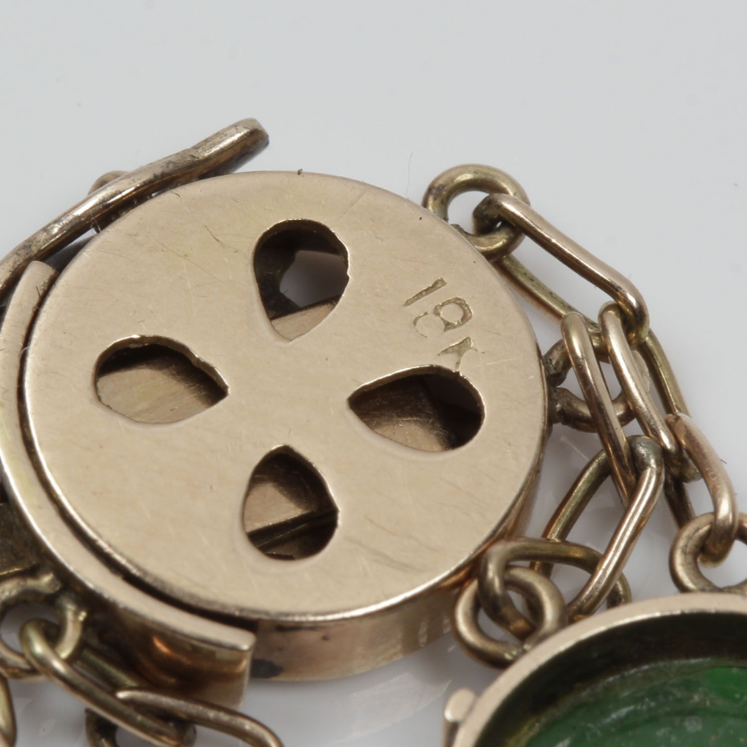 10K Yellow Gold Carved Jade Bracelet