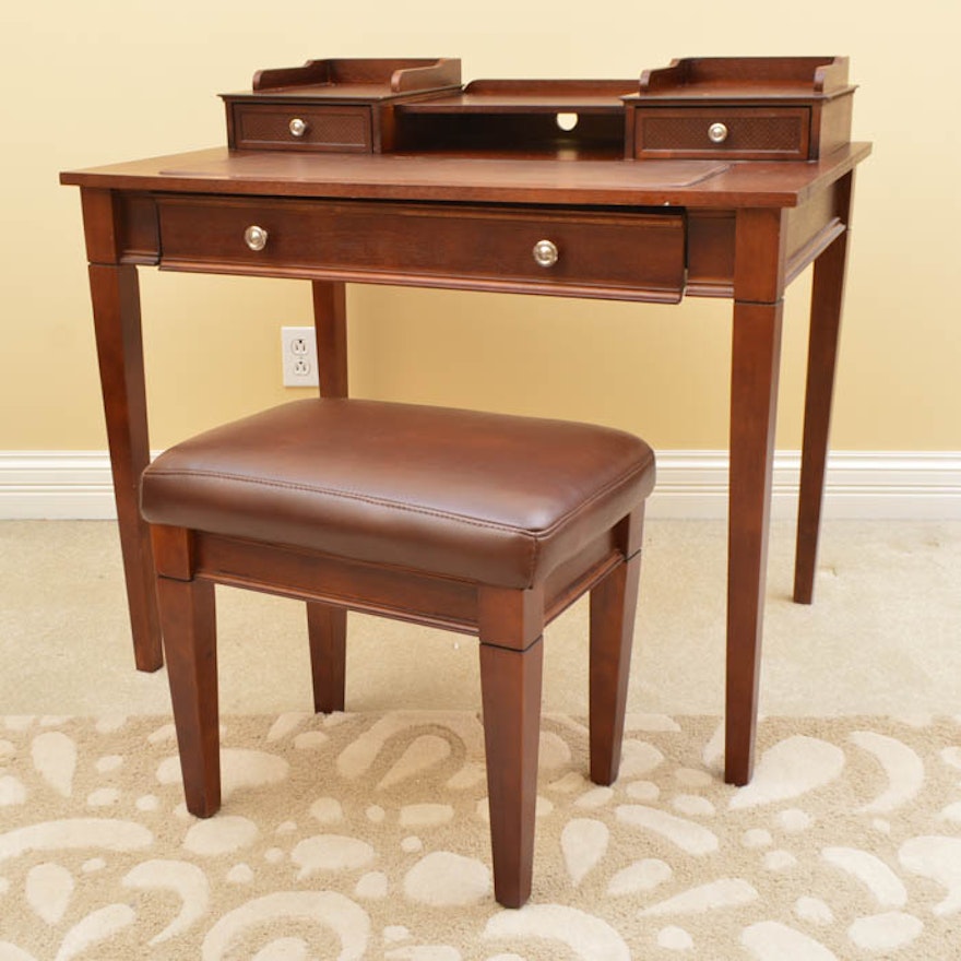 Leather Topped-Desk and Stool