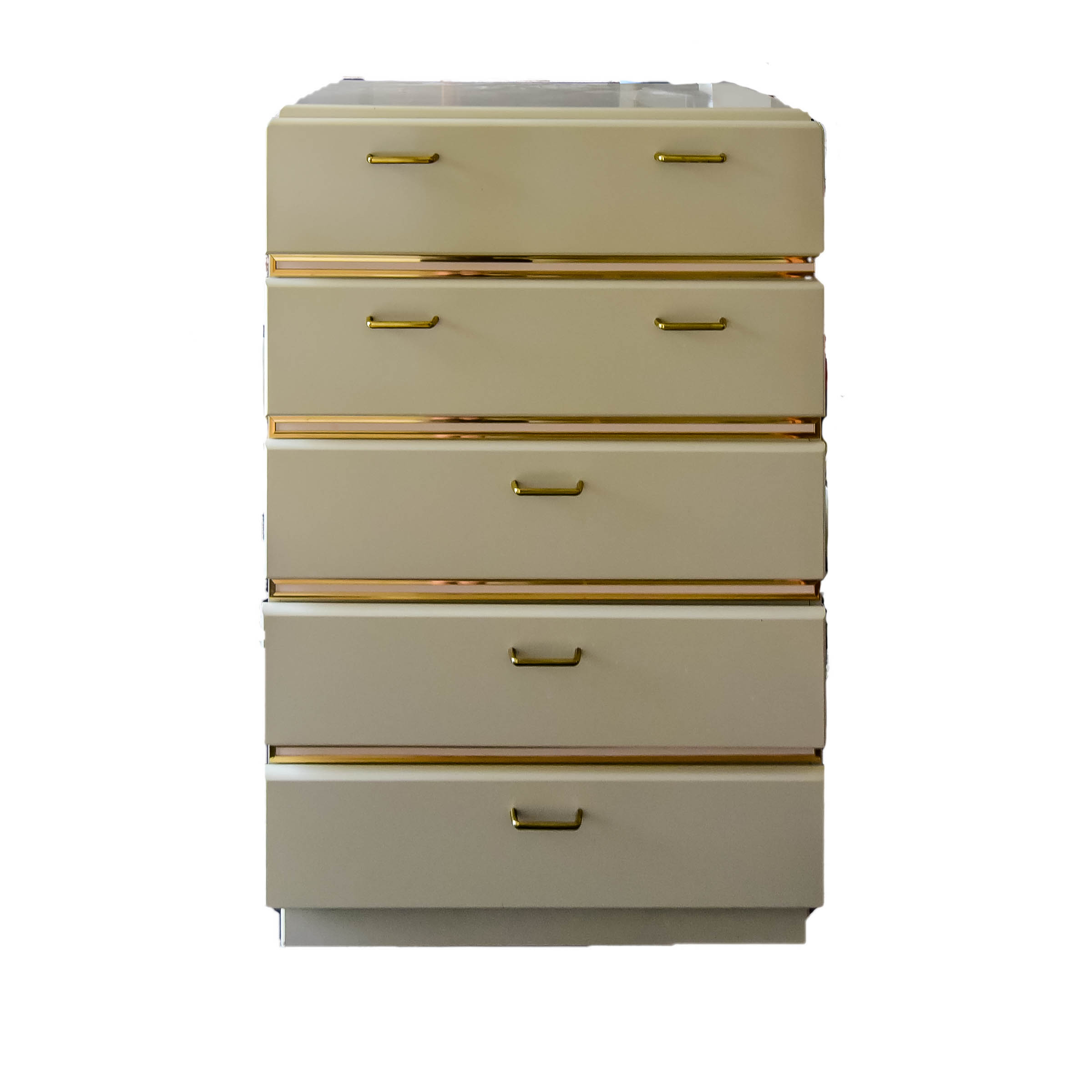 White Wooden Dresser with Gold Tone Trim