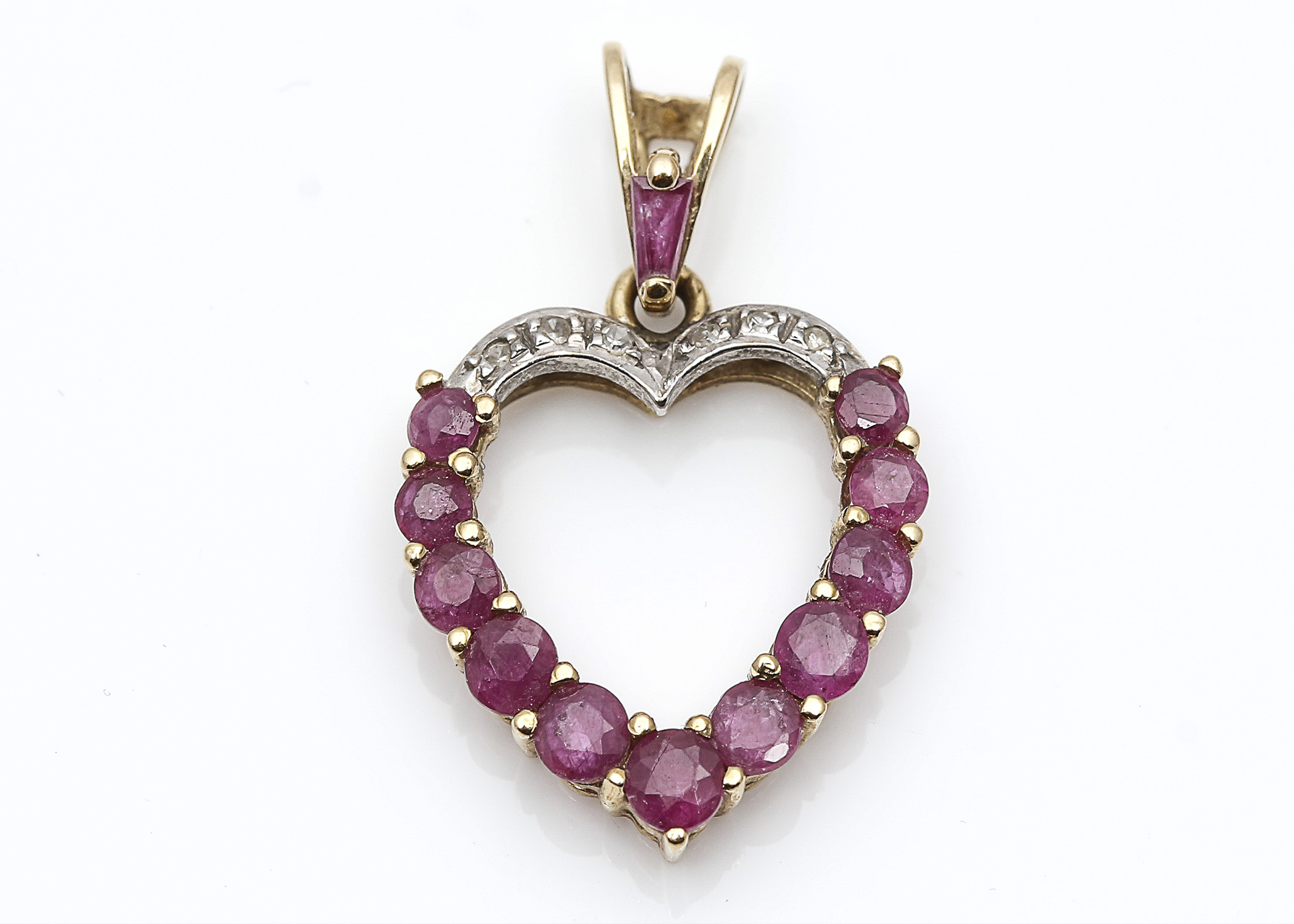 14K Yellow Gold Diamond and Ruby Heart Shaped Pendant
