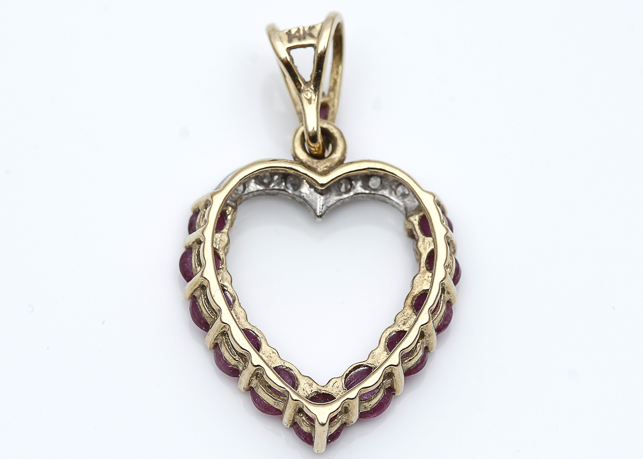 14K Yellow Gold Diamond and Ruby Heart Shaped Pendant