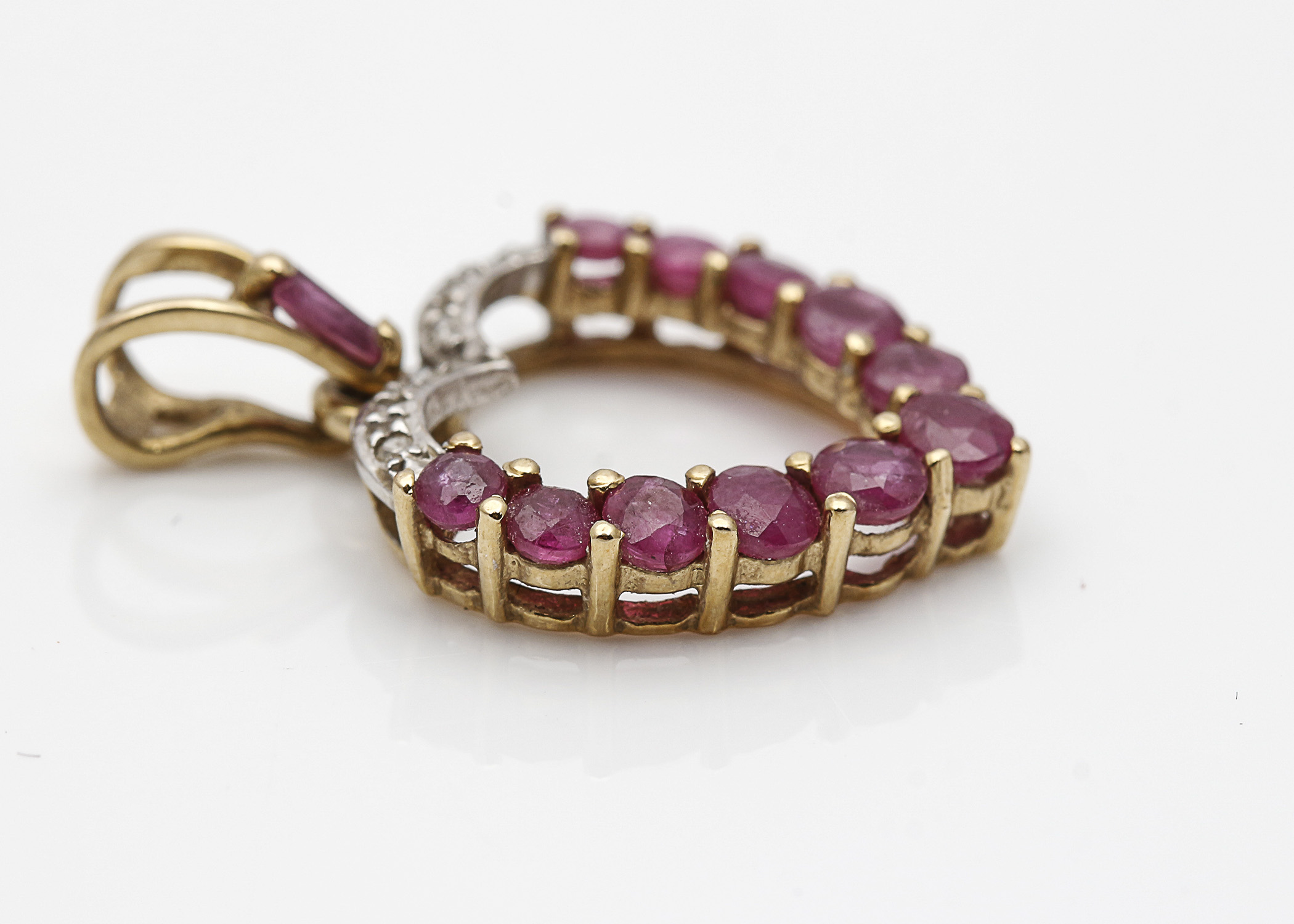 14K Yellow Gold Diamond and Ruby Heart Shaped Pendant