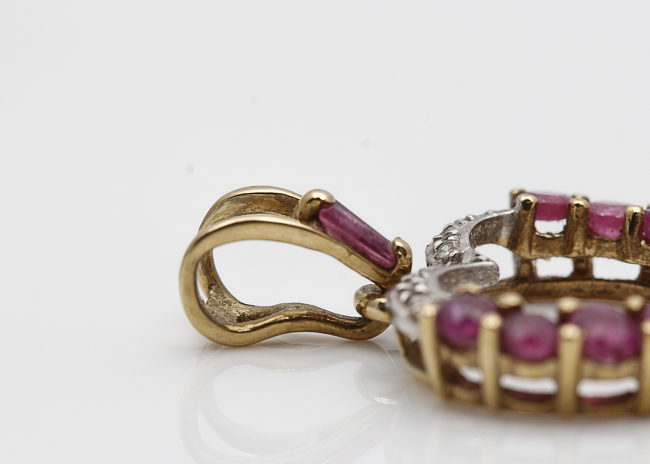 14K Yellow Gold Diamond and Ruby Heart Shaped Pendant