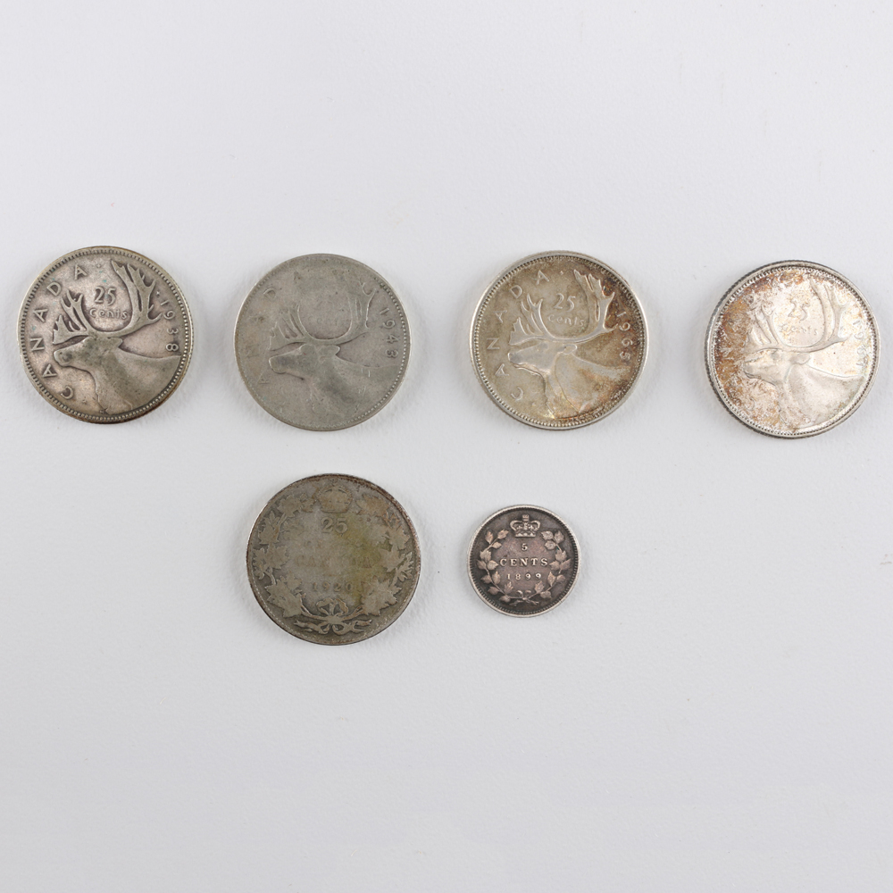 Five Vintage Canadian Coins