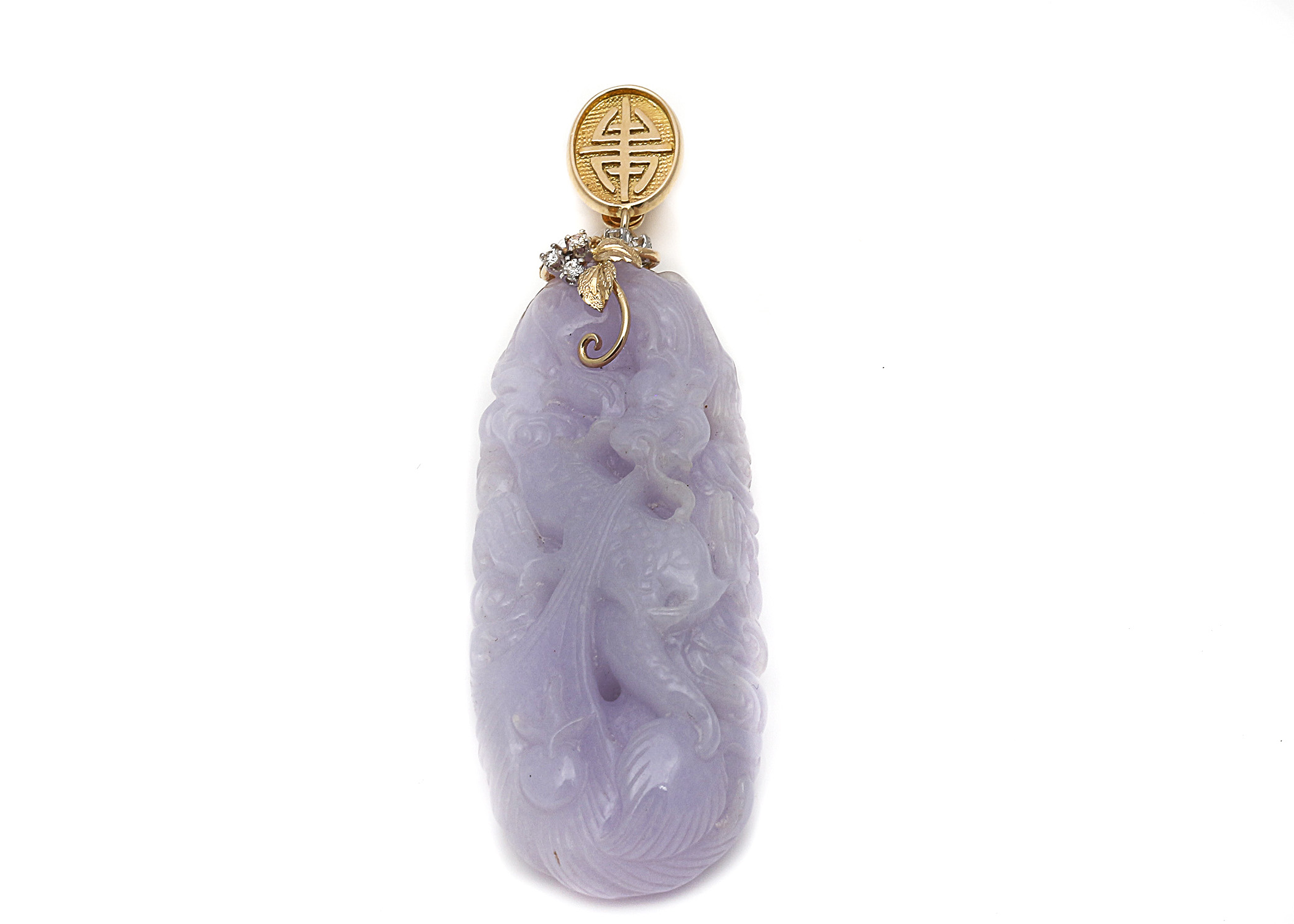 14K Yellow Gold Lavender Jade and Diamond Pendant