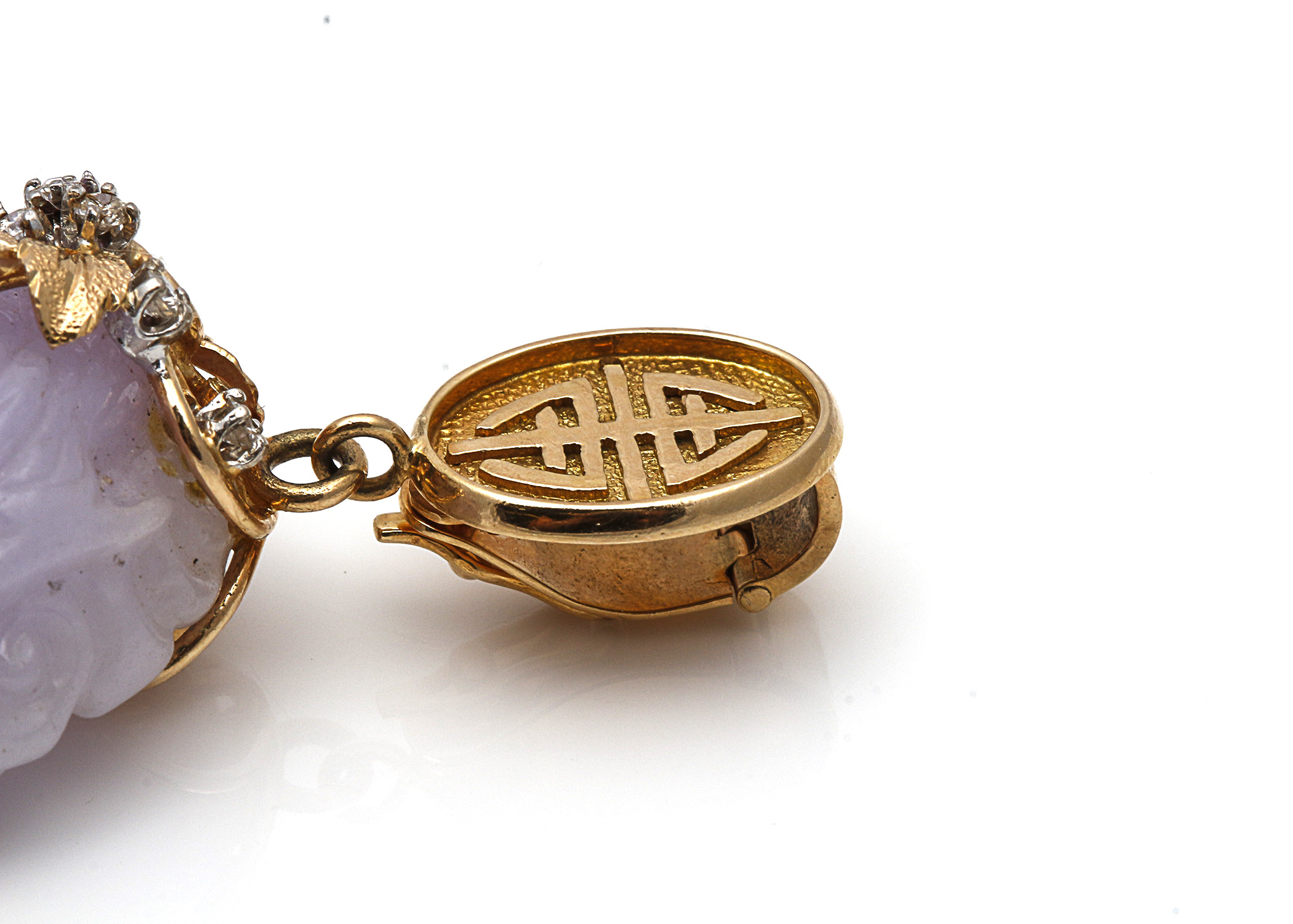 14K Yellow Gold Lavender Jade and Diamond Pendant