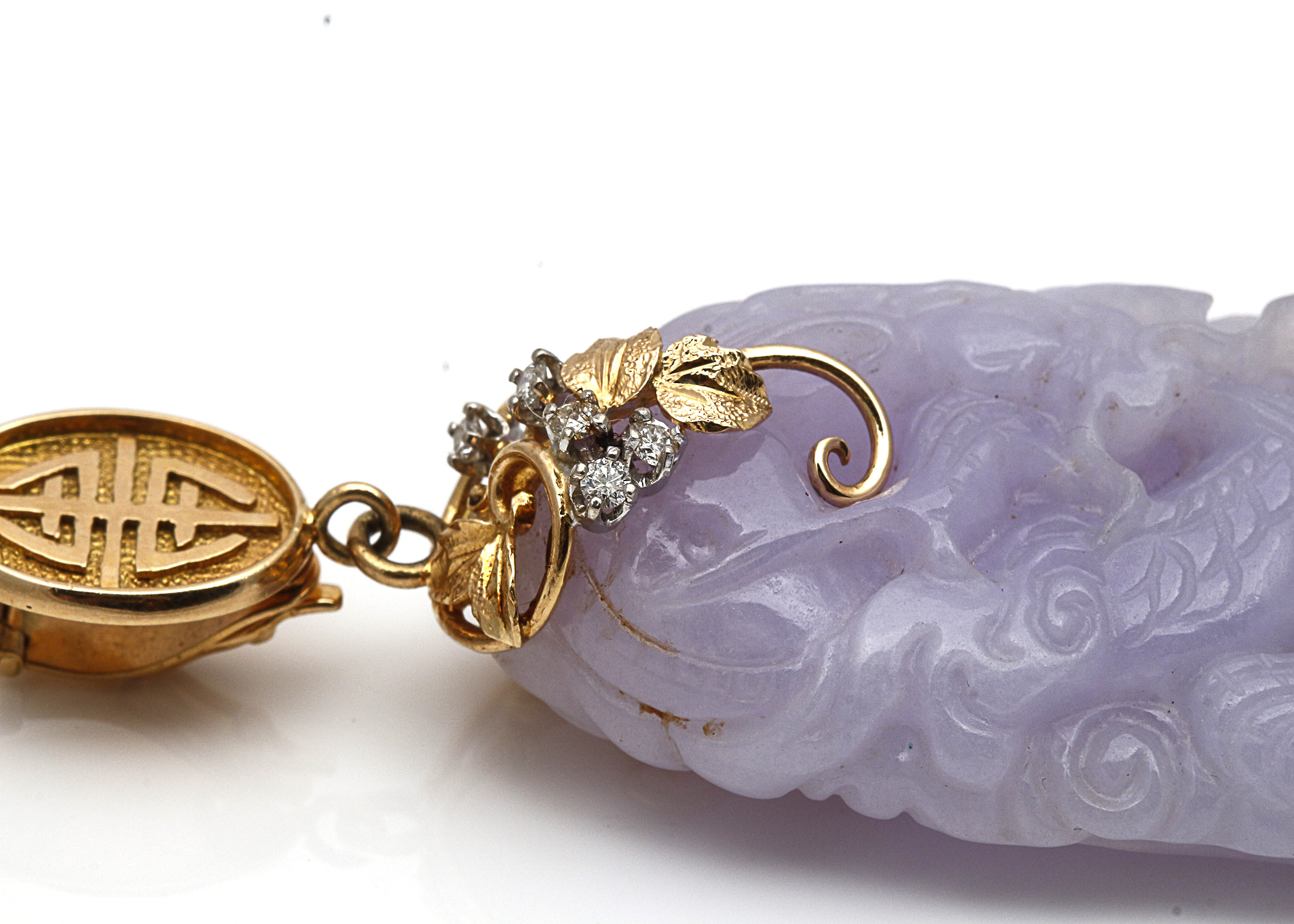 14K Yellow Gold Lavender Jade and Diamond Pendant
