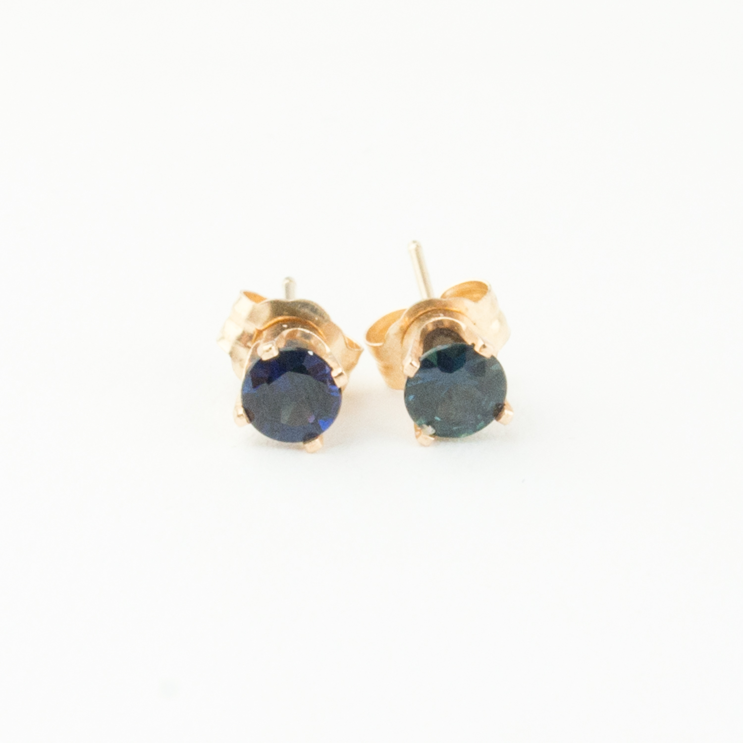 14K Blue Sapphire Solitaire Studs