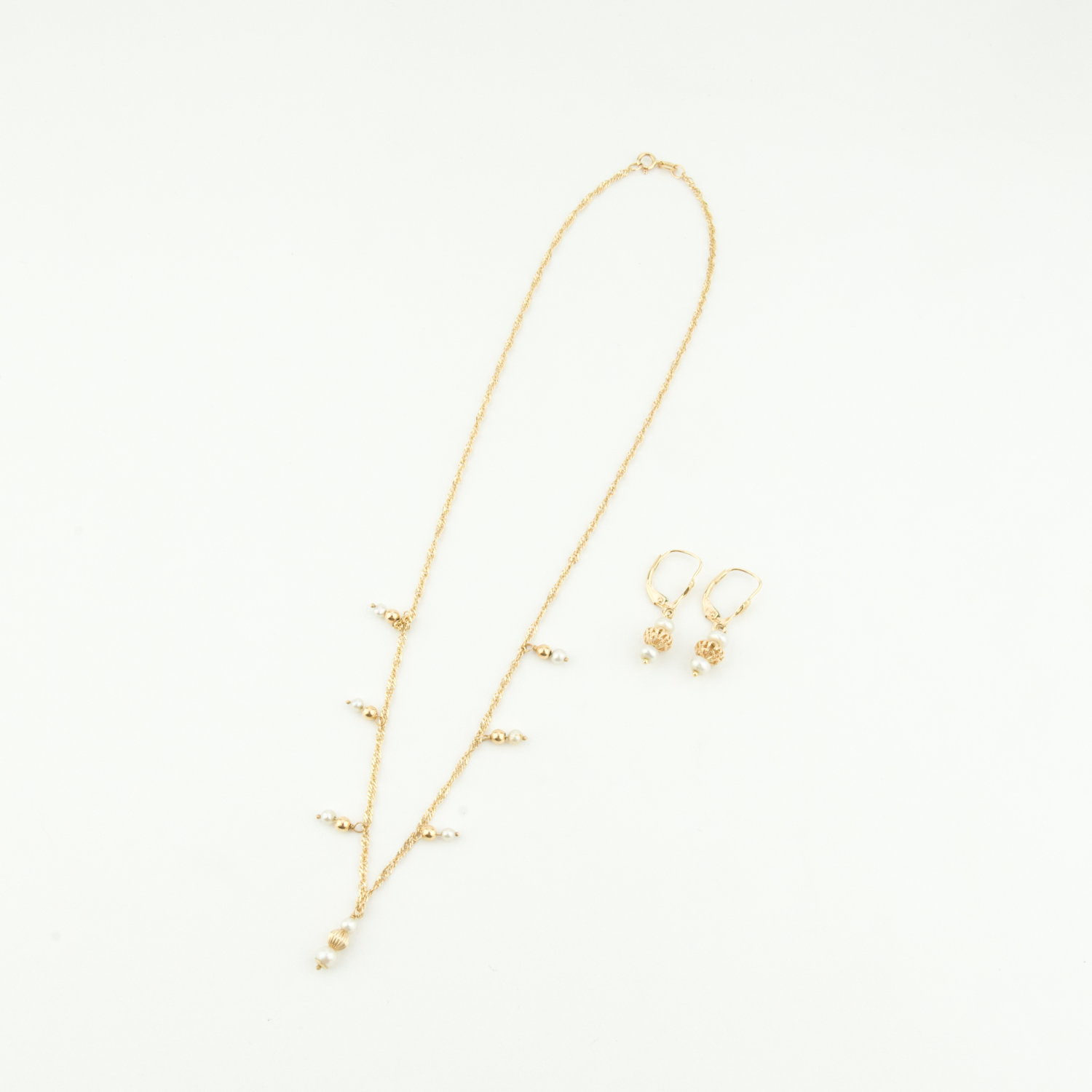 14K Cultured Pearl Necklace & Earrings