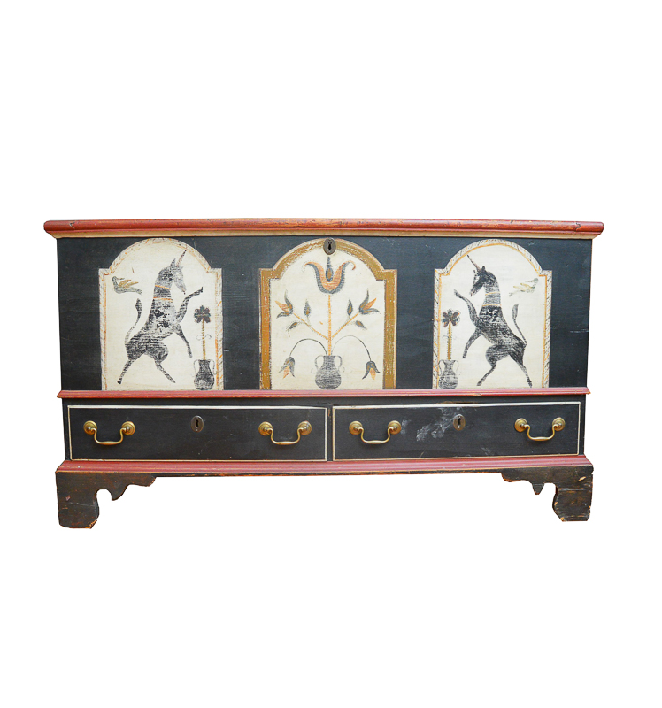 Antique Pennsylvania Dutch Blanket Chest with Painted Unicorn Design