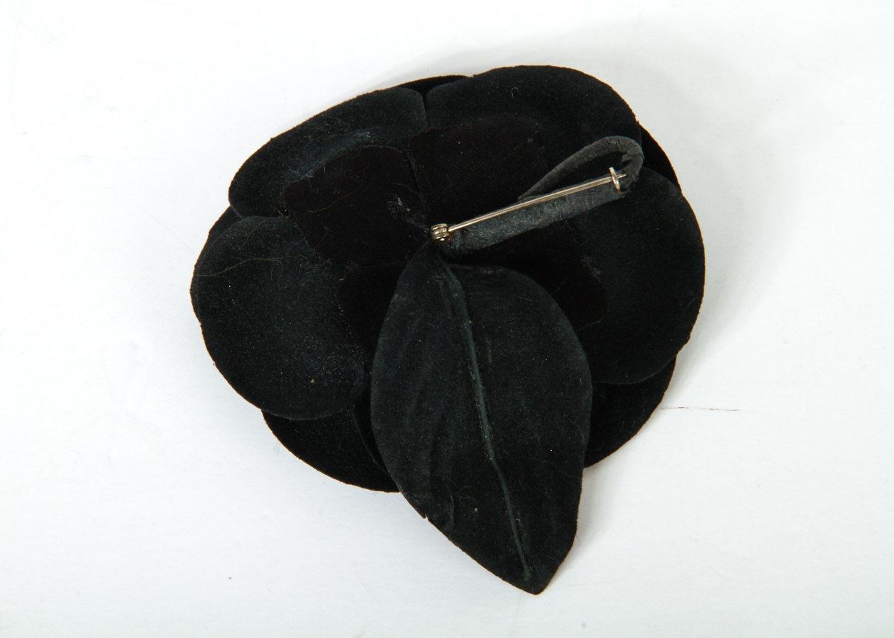 Classic Black Chanel Camellia Brooch