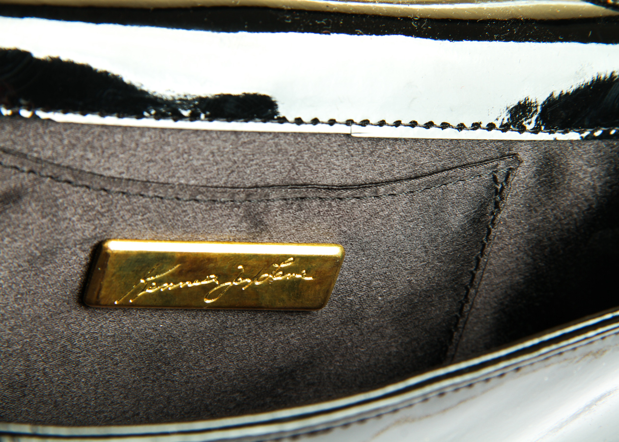 Kenneth Jay Lane Black Patent Leather Clutch with Cheetah Closure