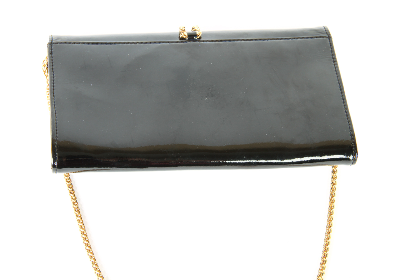 Kenneth Jay Lane Black Patent Leather Clutch with Cheetah Closure