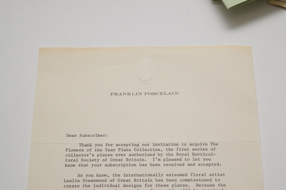 Complete 1977 Franklin Porcelain Flowers of the Year Bone China Plate Collection