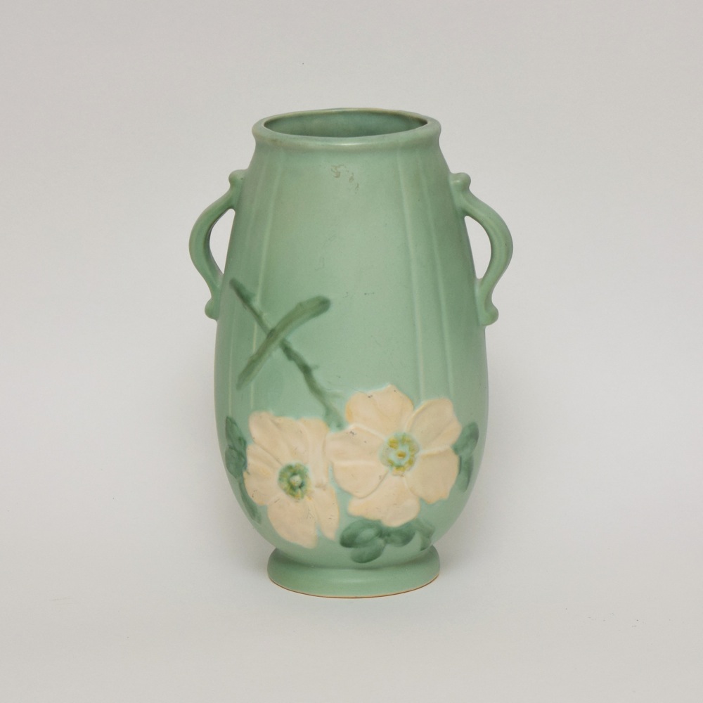 Vintage Dogwood Design on Aqua Weller Amphora Vase