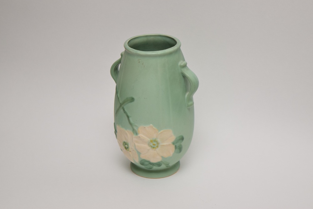 Vintage Dogwood Design on Aqua Weller Amphora Vase