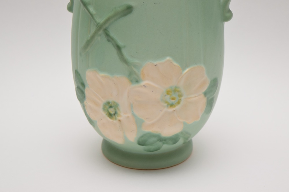 Vintage Dogwood Design on Aqua Weller Amphora Vase