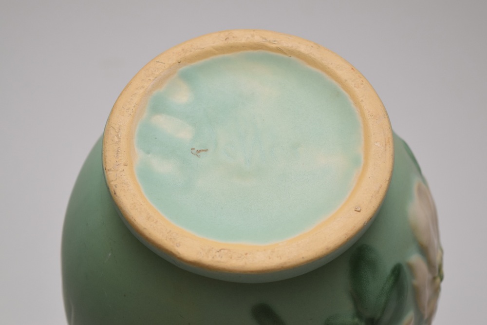 Vintage Dogwood Design on Aqua Weller Amphora Vase