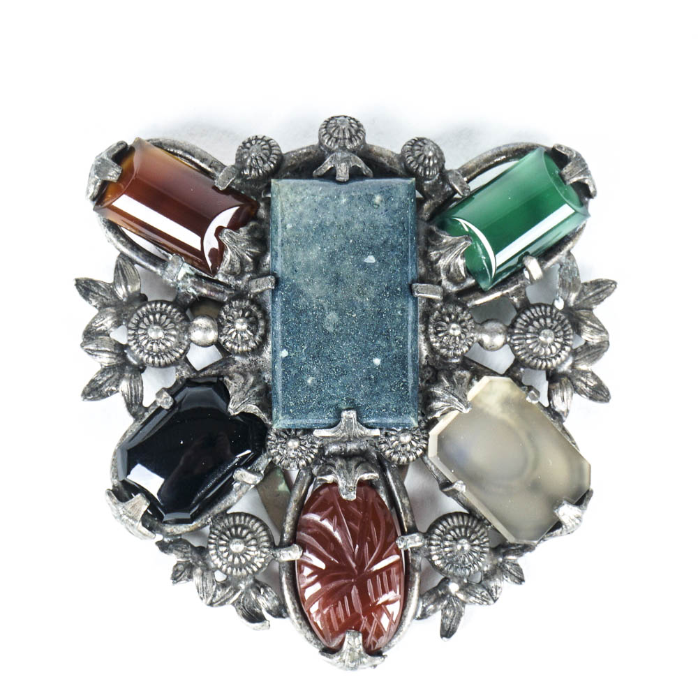 Large Apparel Clip with Highly Polished Lapidary Stones