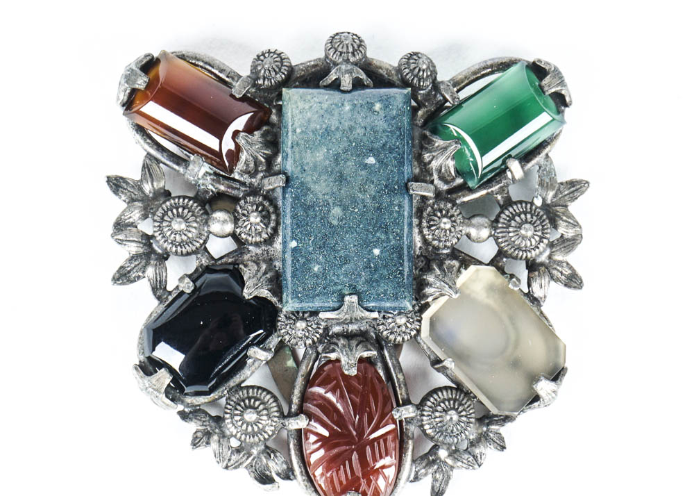 Large Apparel Clip with Highly Polished Lapidary Stones