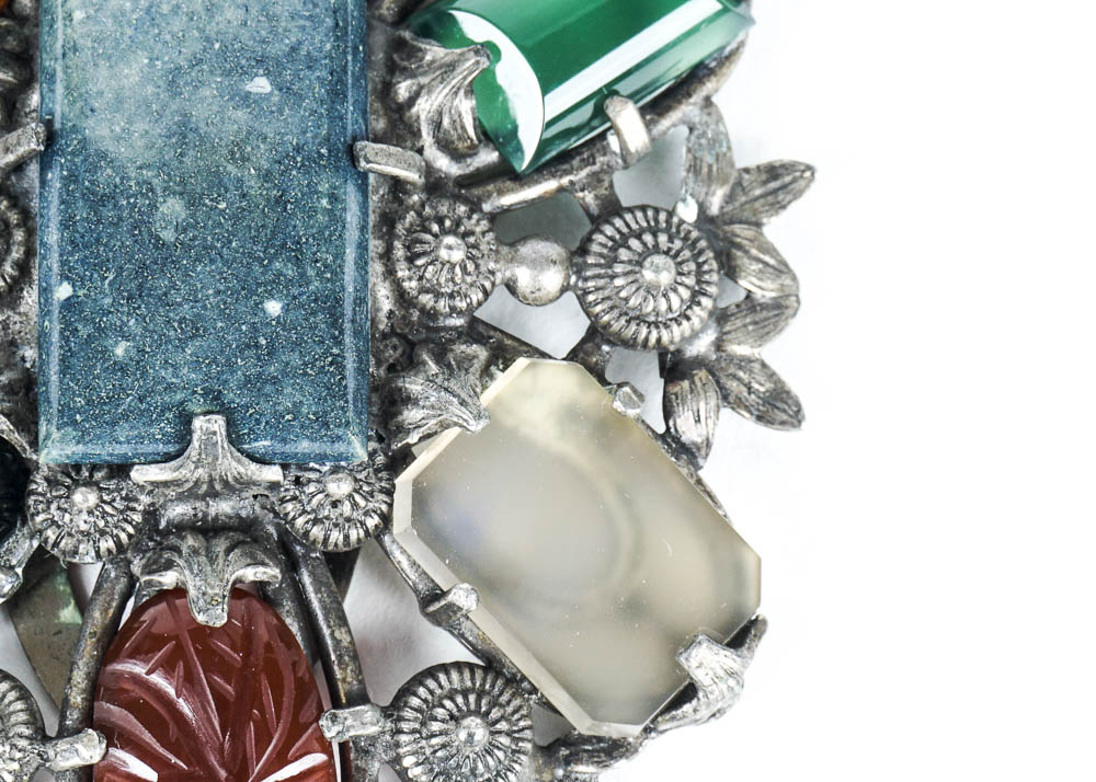 Large Apparel Clip with Highly Polished Lapidary Stones